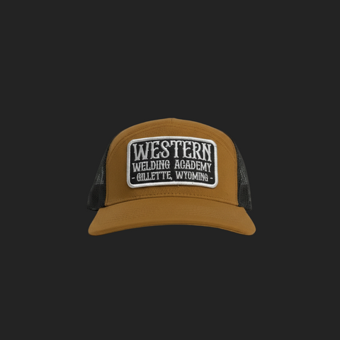 Brown 7-Panel Western Welding Academy Hat – Rectangle Patch with Western Font