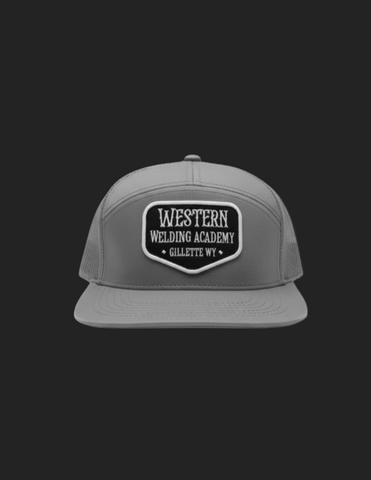 Grey 7 Panel Western Welding Academy Hat With Spade Patch